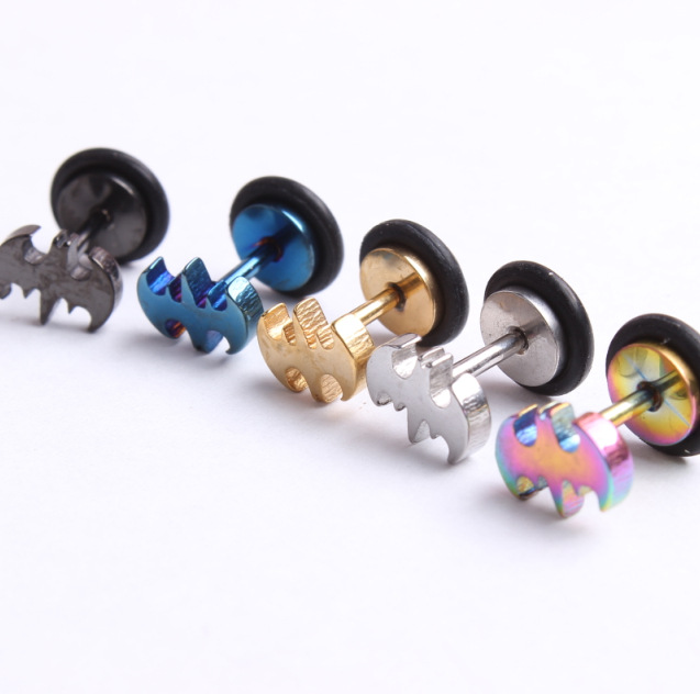 Titanium Steel Batman Earrings for Men Women Popular Geometric Jewelry Silver Summer 2024 Fashion detail image 7