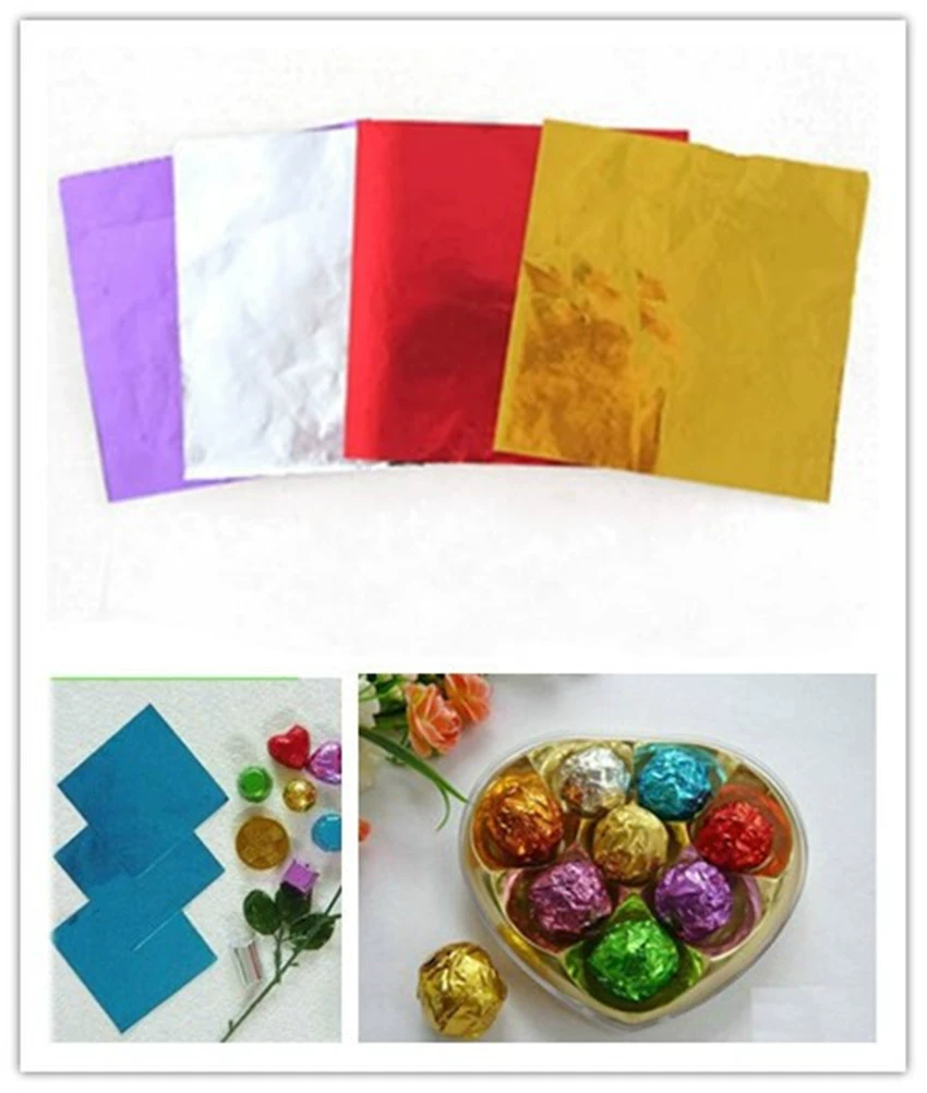 Оптовая цветная шоколадная упаковка ручной работы Оловянная фольга алюминиевая фольга | Оловянная фольга 8*8 см пять цветов 100 листов