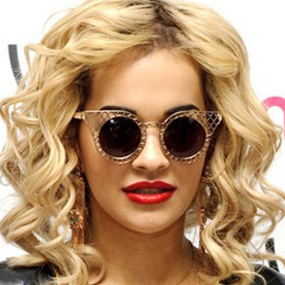 fashion Trend Korean Edition Star of the same paragraph Sunglasses cat eye Retro Hollow circular Sunglasses