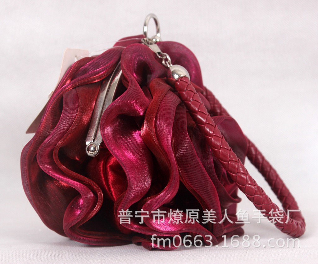 Túi clutch dạ tiệc hình hoa hồng 3D lụa hoa trà — Màu tím, Màu đen, Màu hồng, Màu xanh ngọc chi tiết 28