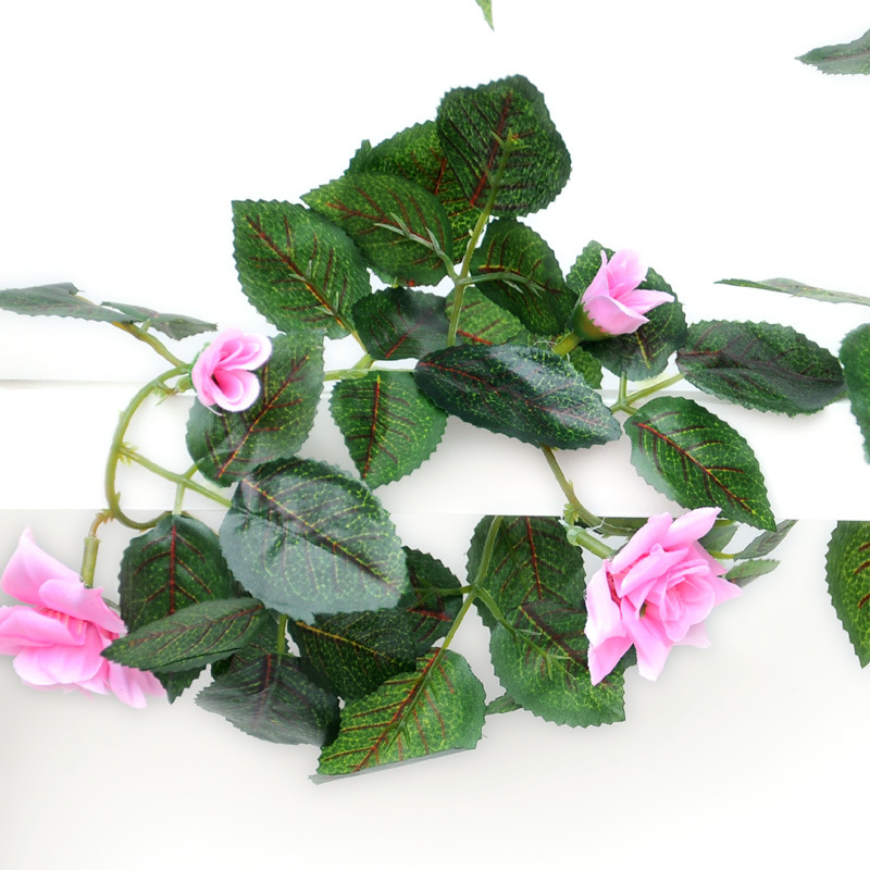 Flor artificial tela de seda color impresión Rosa cadena decoración del hogar pared colgante falso flor ratán vid