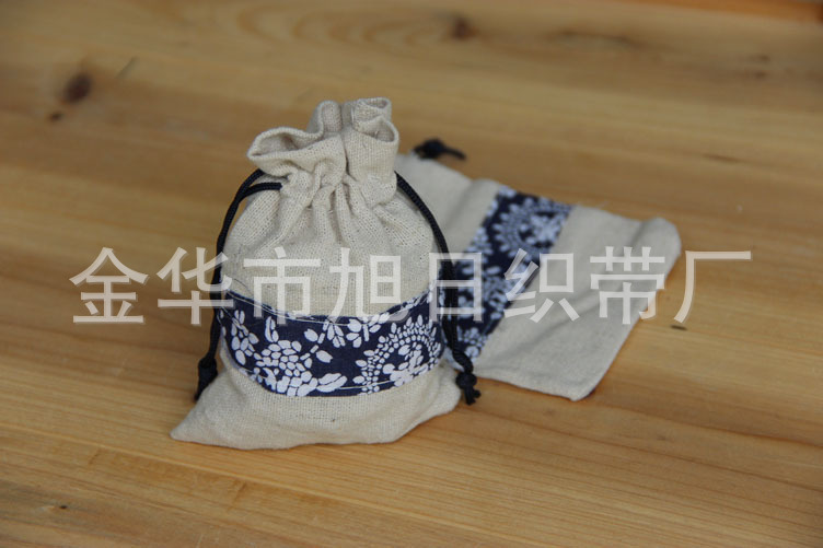 收纳袋民族小布袋亚麻棉麻束口袋精品抽绳礼品收纳抽绳青花小布袋