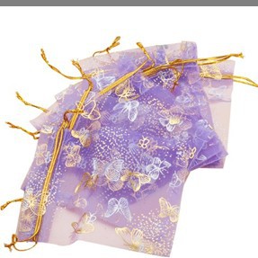 紫色蝴蝶烫金纱袋 礼品纱袋 跨境 首饰品纱袋 喜糖袋现货批发