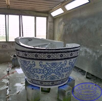 Shenzhen factory major Customized Produce large Blue and white ceramics printing glass Market FRP Cashier