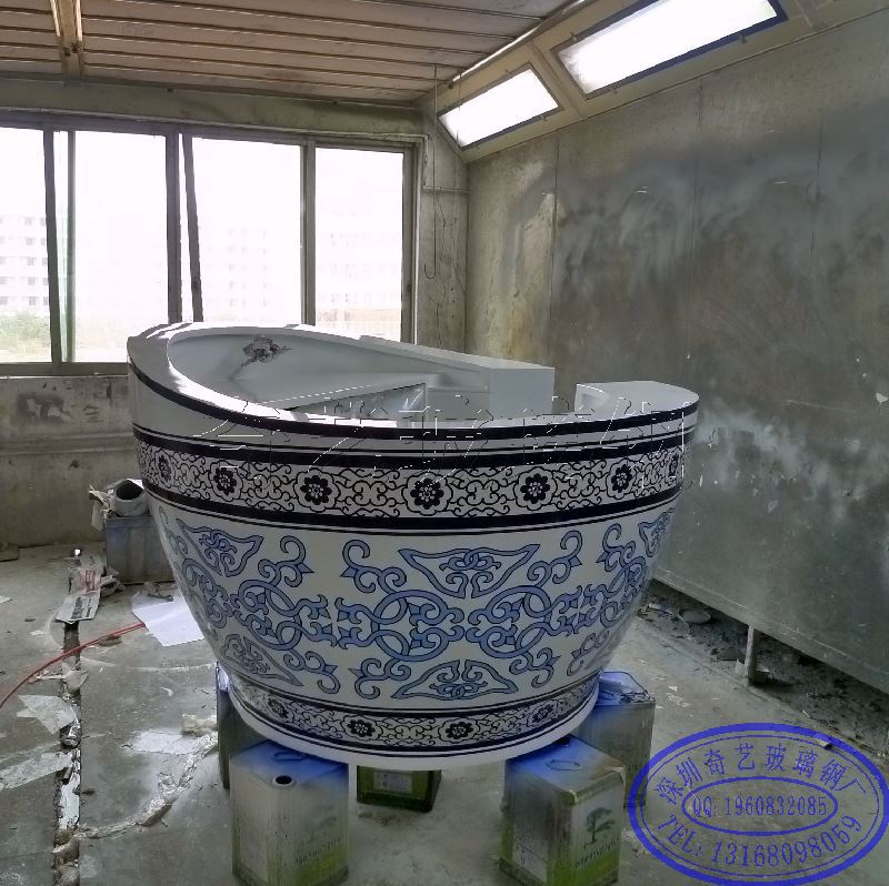 Shenzhen factory major Customized Produce large Blue and white ceramics printing glass Market FRP Cashier