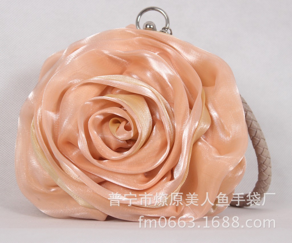 Túi xách tay nữ hoa 3D lụa dạ hội cô dâu — Màu tím, Màu đen, Màu hồng, Màu xám đen chi tiết 18