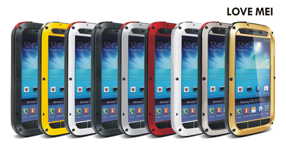 LOVE MEI Powerful Water Resistant Shockproof Dust/Dirt/Snow Proof Aluminum Metal Outdoor Heavy Duty Case Cover for Samsung Galaxy S4