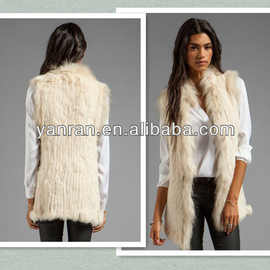 嫣然外贸皮草批发 兔毛配貉子毛条加密编织皮草马甲 跨境电商货源