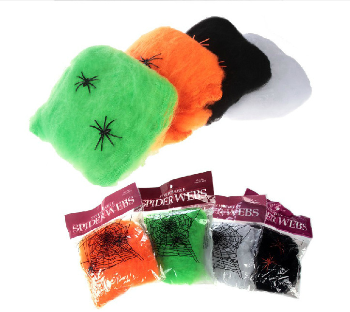 万圣节用品 鬼节场景道具 蜘蛛丝 蜘蛛网配饰 蜘蛛棉 带蜘蛛20克|ms