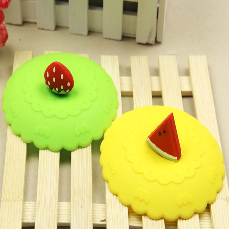 超可爱水果形状杯盖，精美花型防尘防漏硅胶杯盖