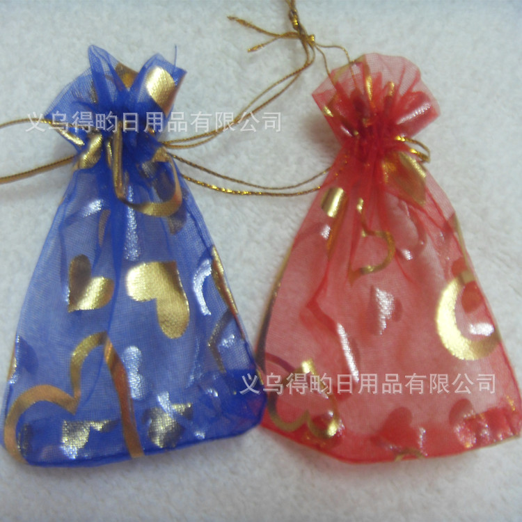 厂家直销欧根纱袋珍珠雪纱袋烫金束口礼品包装袋