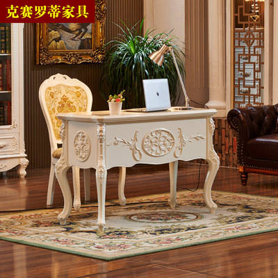 厂家定制热销欧式书桌实木办公桌 时尚仿古白色写字桌现货批发|ru