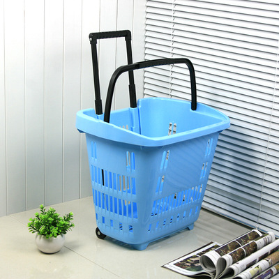 Manufactor wholesale Outsize Plastic Handle supermarket Storage basket Scalable pull rod pulley Trolley Shopping Cart