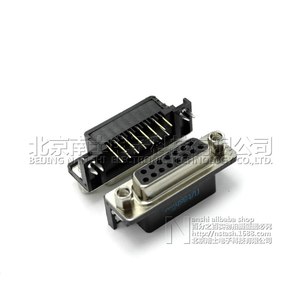 精工南士 镀金DR15母头 DR15孔 DB15接头 90度弯脚 插板式 焊板式