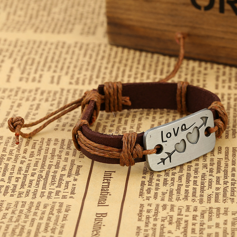 Nihaojewelry Braided Alloy One Arrow Through The Heart Cowhide Bracelet Wholesale Jewelry display picture 4