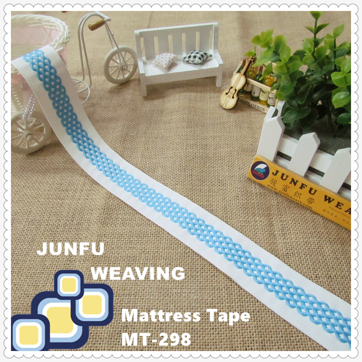 【床垫围边带】MT-298# 蓝色中间花包边织带 新款家纺织带