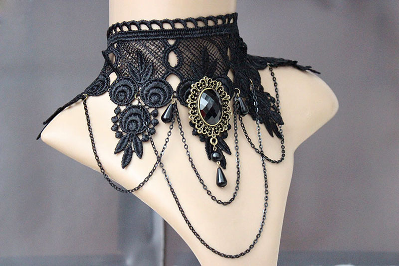 1831240499_1450017044 Elegant Vintage Princess Black Lace Gothic Statement Necklace