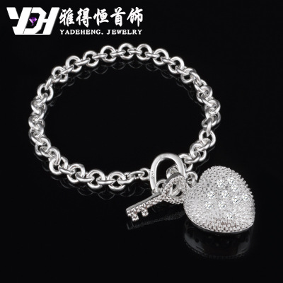 流行 欧美热销手链 镶石心形配饰  环保镀银饰 2014更新品手饰