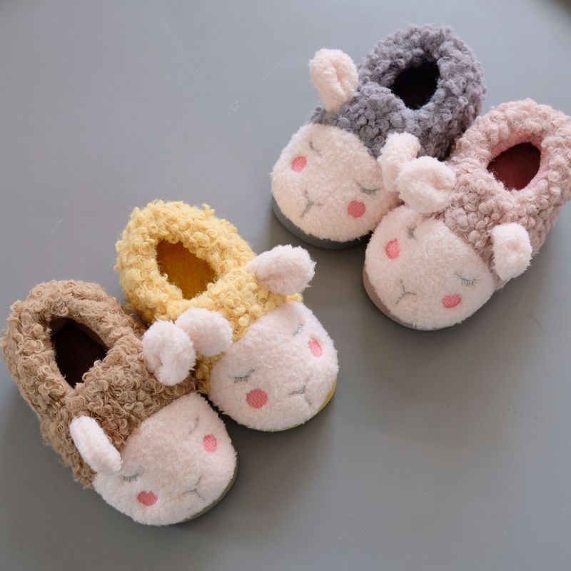 冬季中小童加厚包跟卡通卷毛羊家居室内棉鞋防滑保暖鞋1-8岁