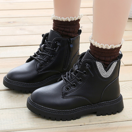 Boots for girls, Martin style, new for autumn and winter, children's leather boots, British style, short winter boots for girls, lined for warmth, large children's boots.