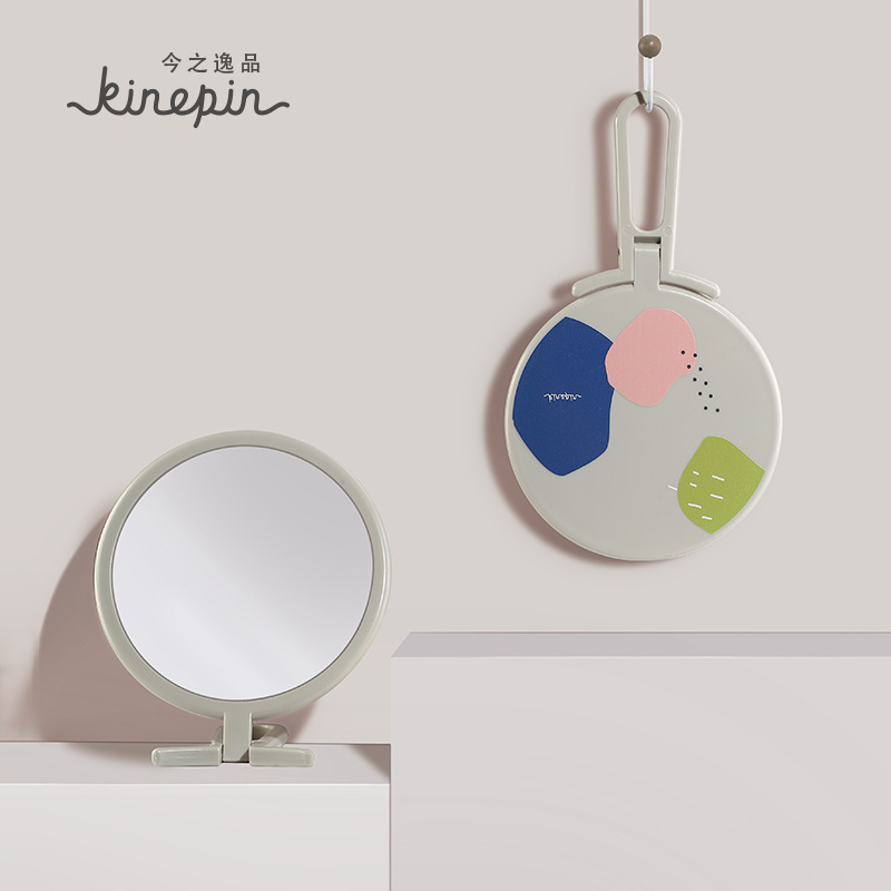 Jinzhiyi cosmetic mirror desktop desktop folding mirror portable hand-held handle cosmetic mirror female dressing mirror student