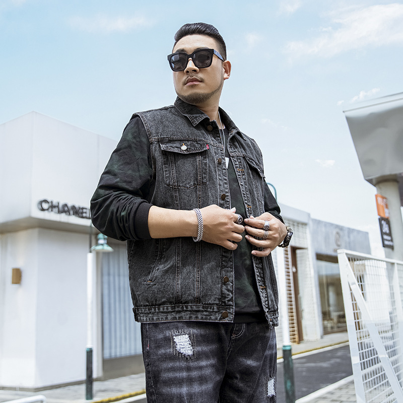 Fashionable Brand Plus Size Men's Clothing Autum New Loose Large Size Denim Vest Jacket Plus Fat Enlarged Men's Denim Jacket