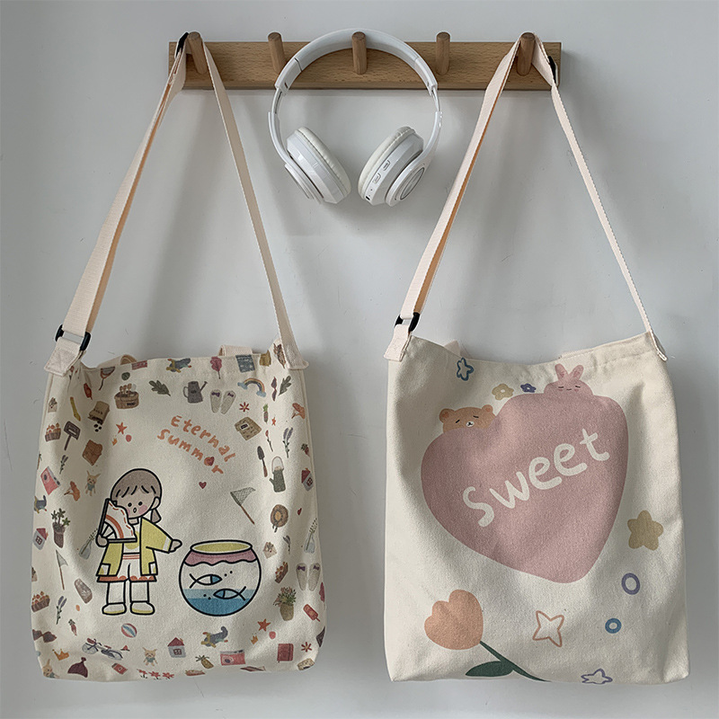 Bolso de lona crossbody para mujer ulzzang estilo japonés artístico all-matching ins moda Otoño e Invierno nuevo bolso de estudiante crossbody