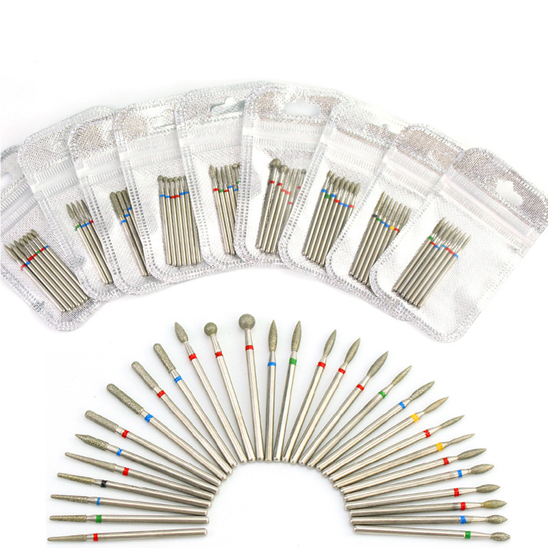 Herramientas de uñas de dedo 7 piezas traje de plata cabeza de molienda de acero de tungsteno diamante removedor de uñas máquina de molienda cabeza de molienda