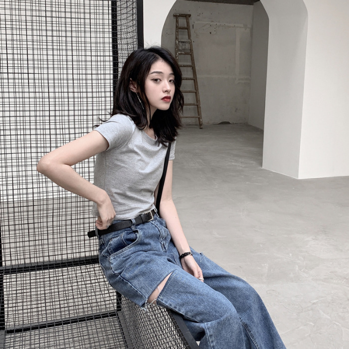 Camiseta corta de 9 colores para mujer, de manga corta y color liso, estilo nuevo verano 2026, top blanco ajustado, capa base de moda.