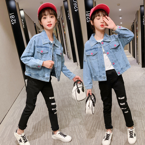 Children's Fall Outerwear, Glitter Cat Denim Jacket for Girls, Medium-Size Trendy and Stylish Denim Jacket for Kids