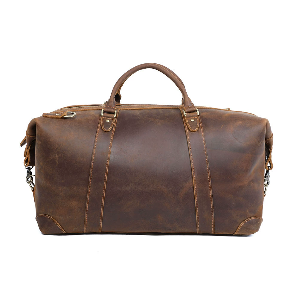 Retro capacious leather travel bag, handheld luggage sports bag, cowhide, genuine leather, for import