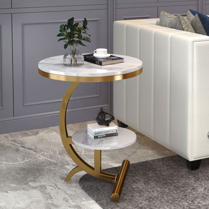 Living Room Side Table Wrought Iron Marble Cross-Border Detachable Sofa Small Coffee Table Balcony Coffee Table Nordic Double-Layer Corner Table