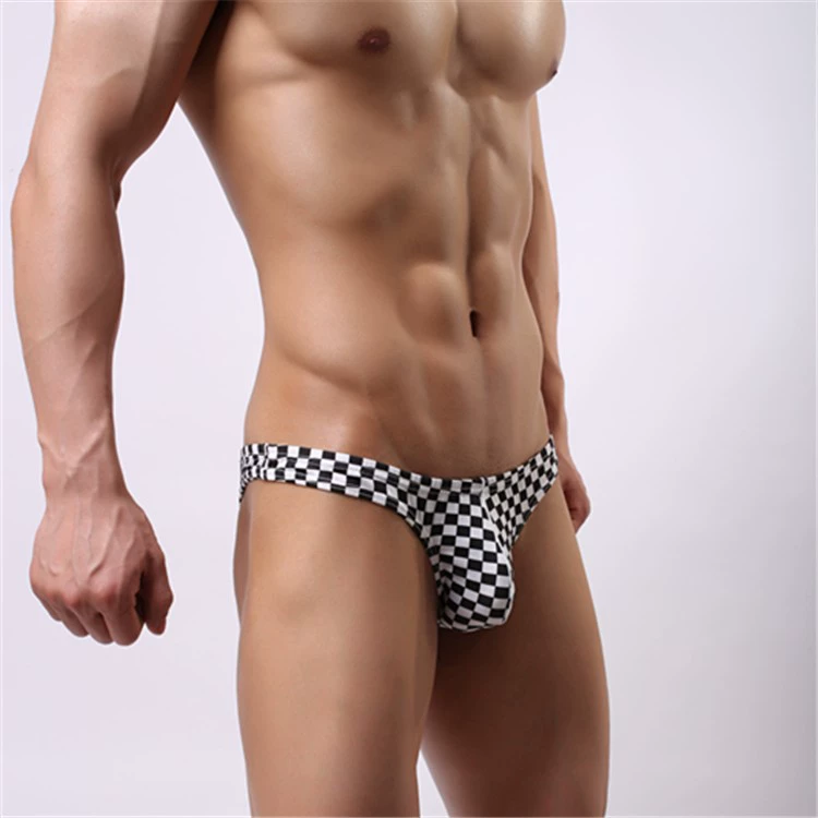 Male Bikini Triangle сексуальное черно-белое клетчатое нижнее белье с низкой талией