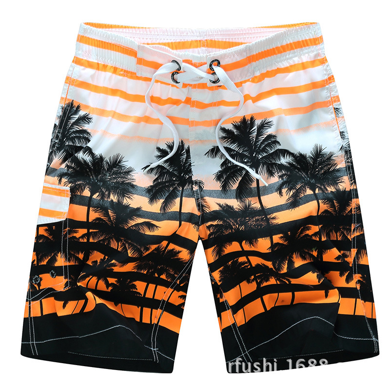 Factory wholesale striped coconut tree printed beach shorts men's sports shorts processing and customization