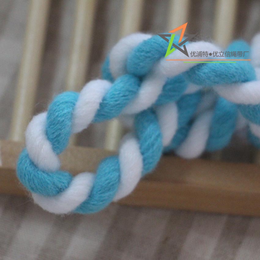 8mm蓝白人造毛线扭绳 服装辅料 衣帽裤腰抽绳 箱包手提绳 可定做