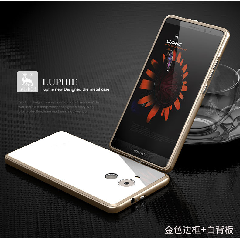 Luphie Aircraft Aluminum Metal Frame 9H Tempered Glass Back Cover Case for Huawei Mate 8