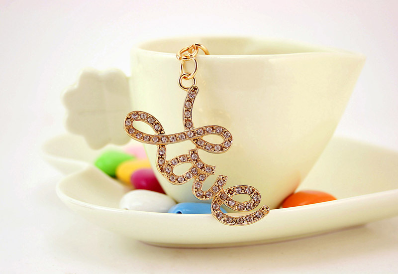 Alloy, Metal Material Korean Diamond Letters Love Women's Bag Accessories Couple Car Key Chain