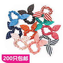 新款 网店小礼品兔耳朵发圈 韩版波点发饰2元店皮筋义乌饰品