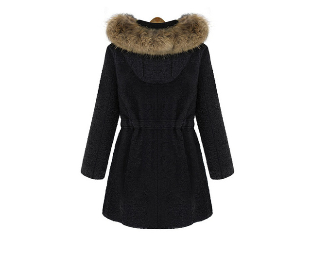 Fashion cotton overcoat woolen jacket with drawstring waist collar