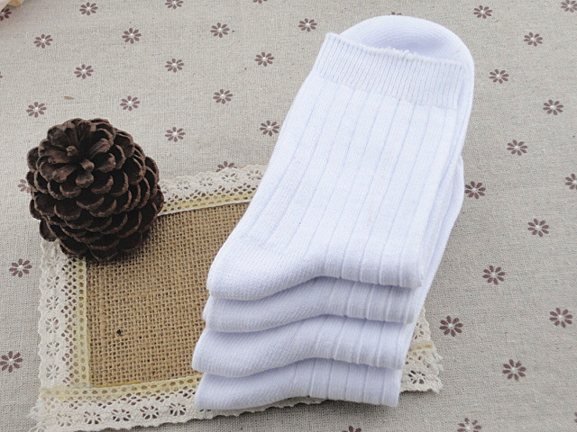 Children's white socks double needle cot...