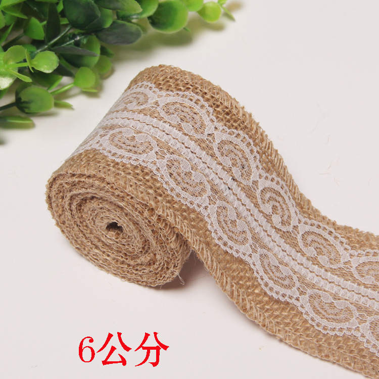 Rollo de lino de encaje DIY hecho a mano boda Navidad artesanía rollo de lino de encaje de lino cuerda de cáñamo