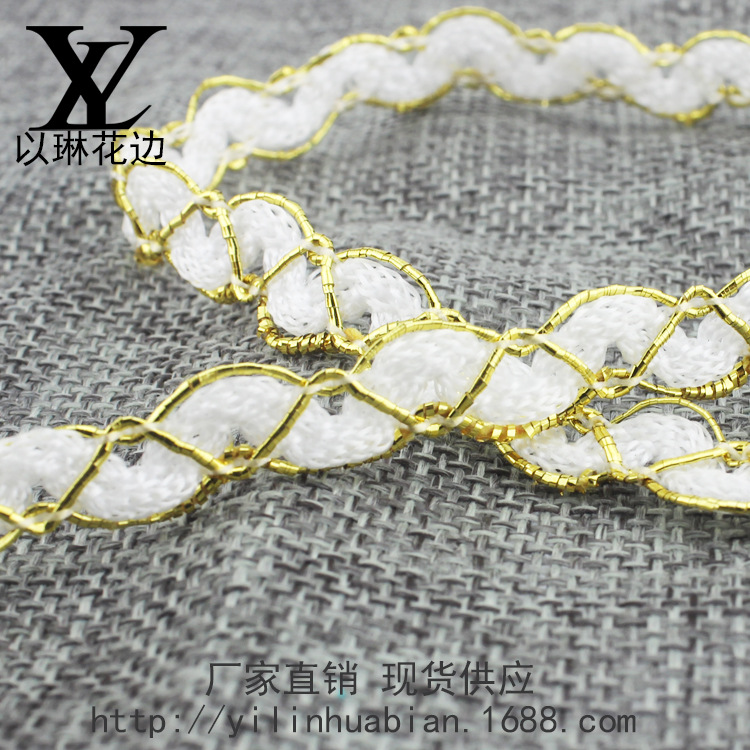 厂家直销 弯曲八字金银线花边织带0.8CM 名族风格服装辅料DIY现货