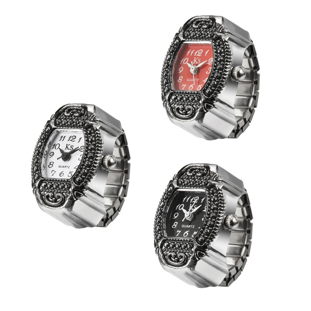 22g Weight Ordinary Glass Mirror Material Vintage Style Geometric Quartz Watch Rings
