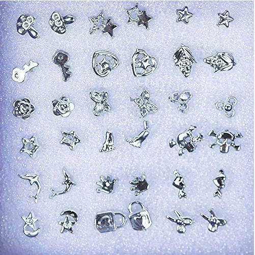 Earrings set 18 pcs, silver plastic studs in gift box 6×6×2 cm, 1 cm posts