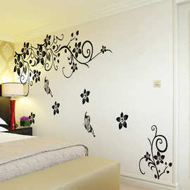 MT1057AB 黑色对角花藤客厅卧室电视背景墙装饰贴可移除壁画花卉