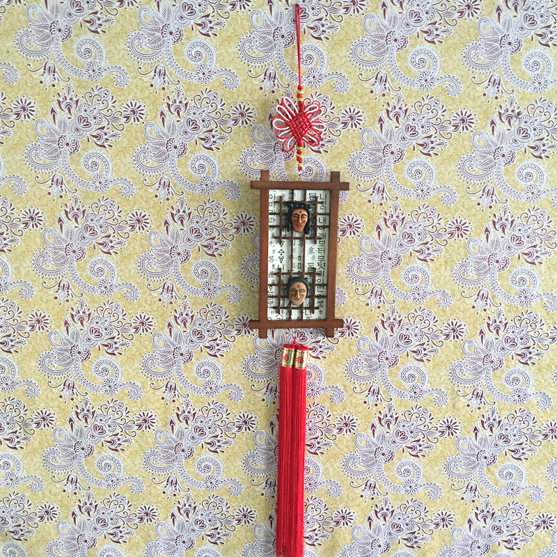 韩国工艺品 假面实木窗框挂件料理店墙挂俩人鬼脸假面|ru