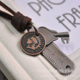 美式一美分硬币圆牌复古欧美长款毛衣链 古铜流行配饰挂饰