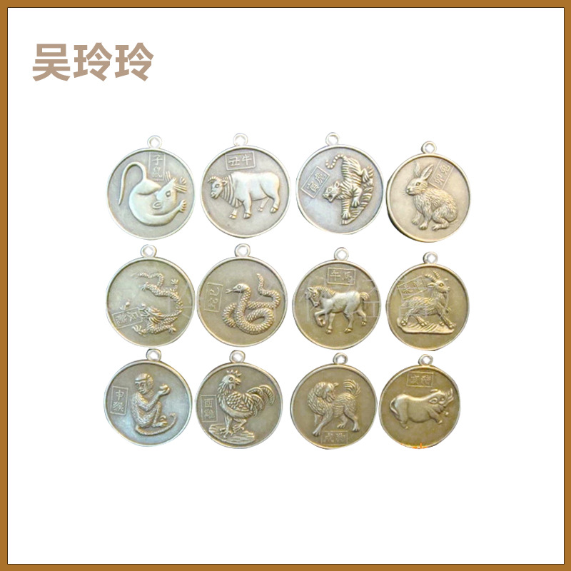批发销售 金属工艺品铜钱 合金铜钱 观音12生肖吊坠铜钱