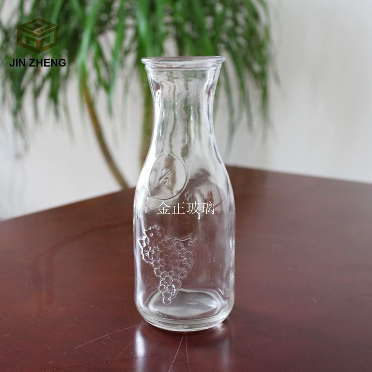 现货定制 浮雕广口530ml玻璃果汁瓶 透明饮料瓶
