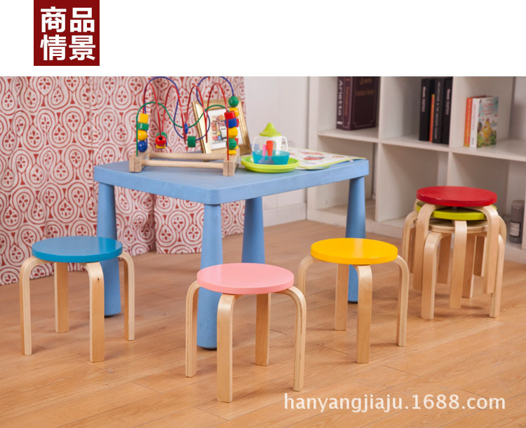 Color【stool】Simple and stylish bending wooden solid wood round stool Kindergarten children's food stool wholesale
